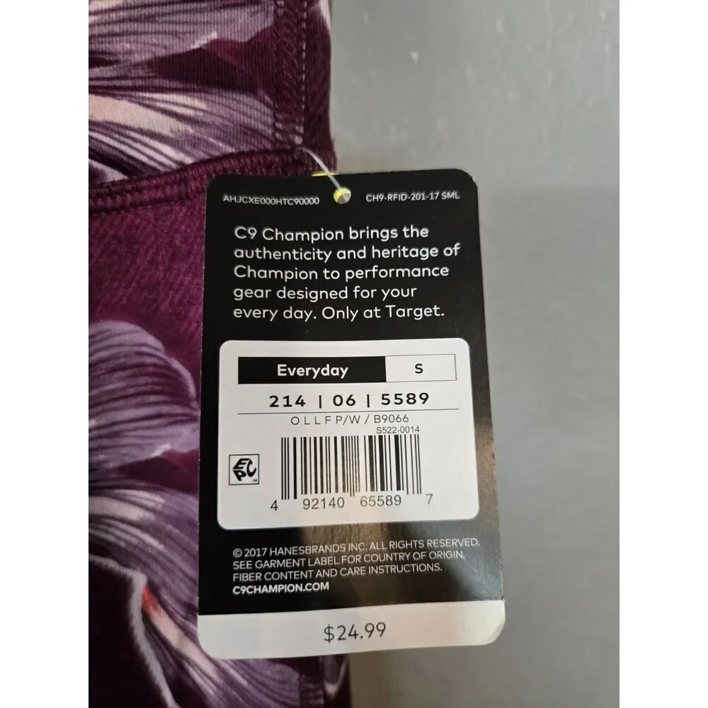 Champion Women's NWT Burgundy Floral Cropped High Rise Leggings Size Small